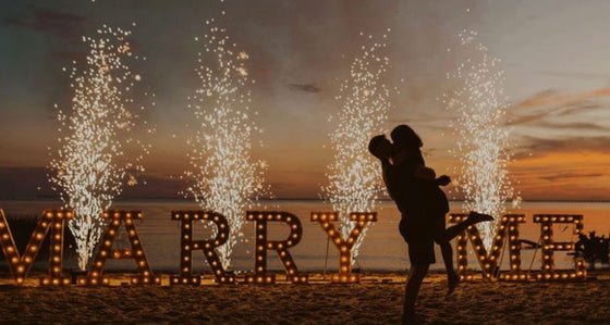 "Marry Me" Marquee Letters and Electric Fireworks - Toronto Proposal Company Setups - Proposing Setups in Toronto